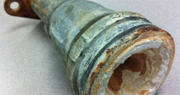 photo of typical corroded pipe used for channeling treated water to Livermore