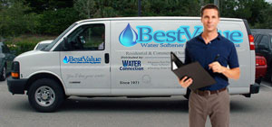 mobile water softener systems truck on it's way to test water quality
